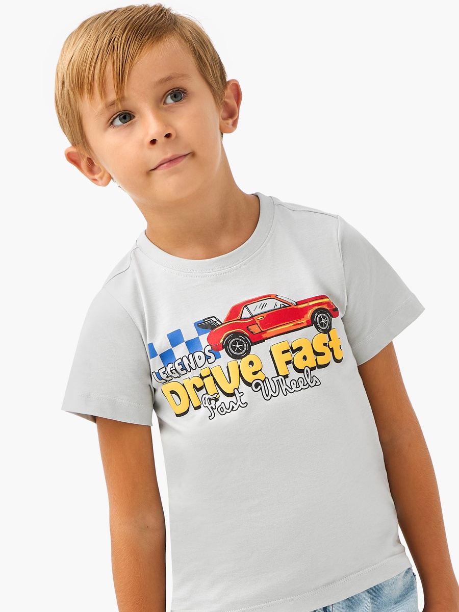 Car Graphic Print T-Shirt with Short Sleeves