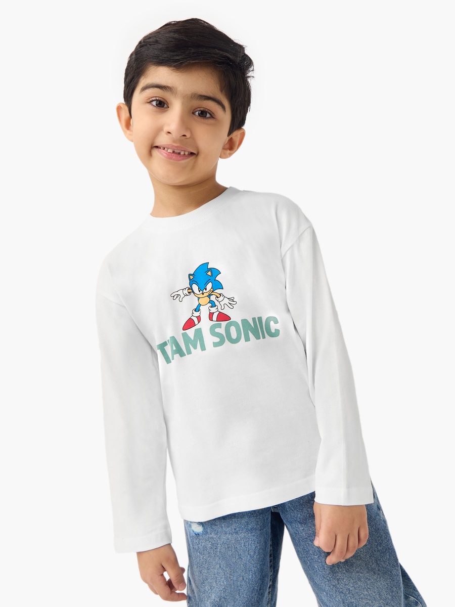 Sonic the Hedgehog Print T-Shirt with Long Sleeves