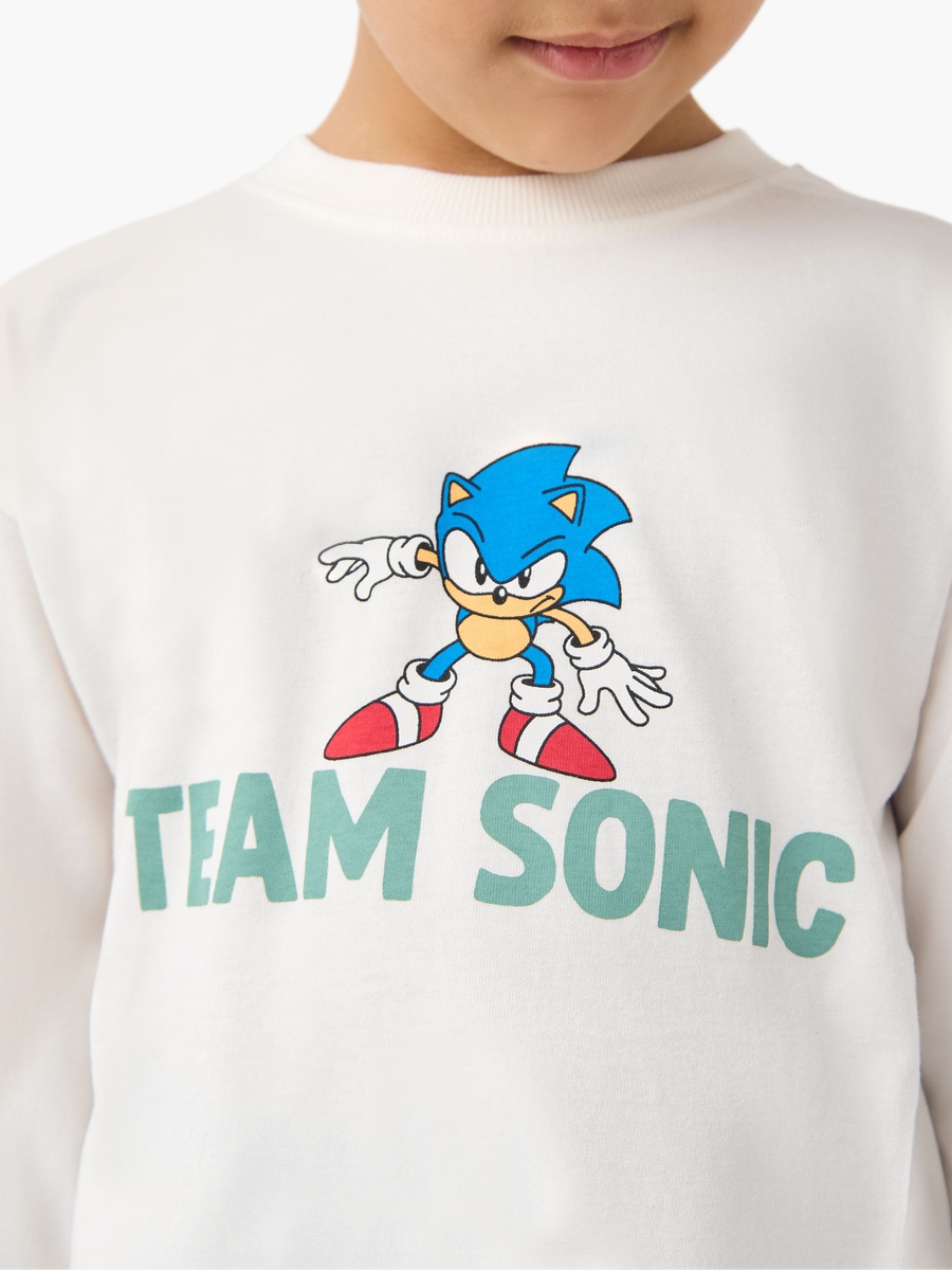 Sonic the Hedgehog Print T-Shirt with Long Sleeves