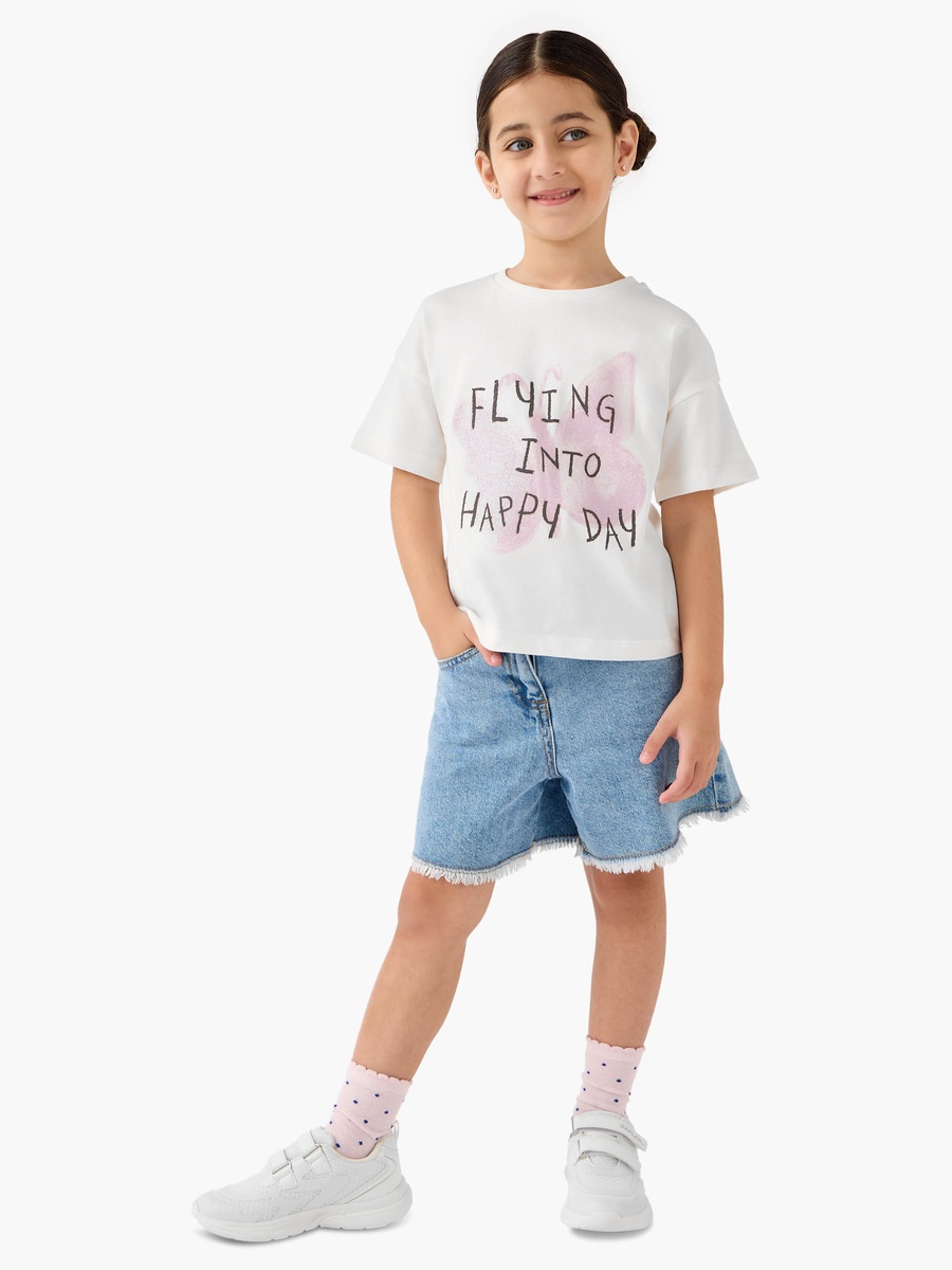 Slogan Print T-Shirt with Short Sleeves