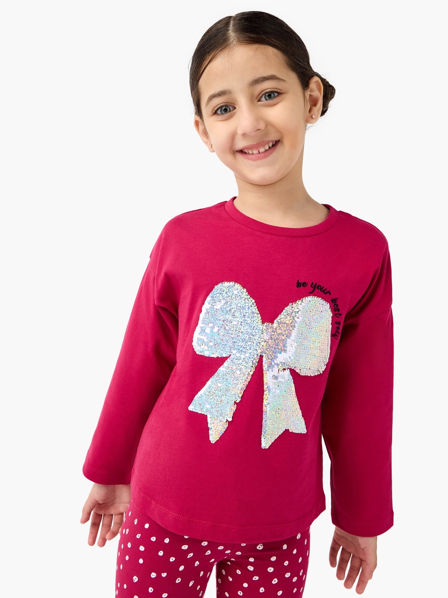 Embellished Bow T-Shirt with Long Sleeves