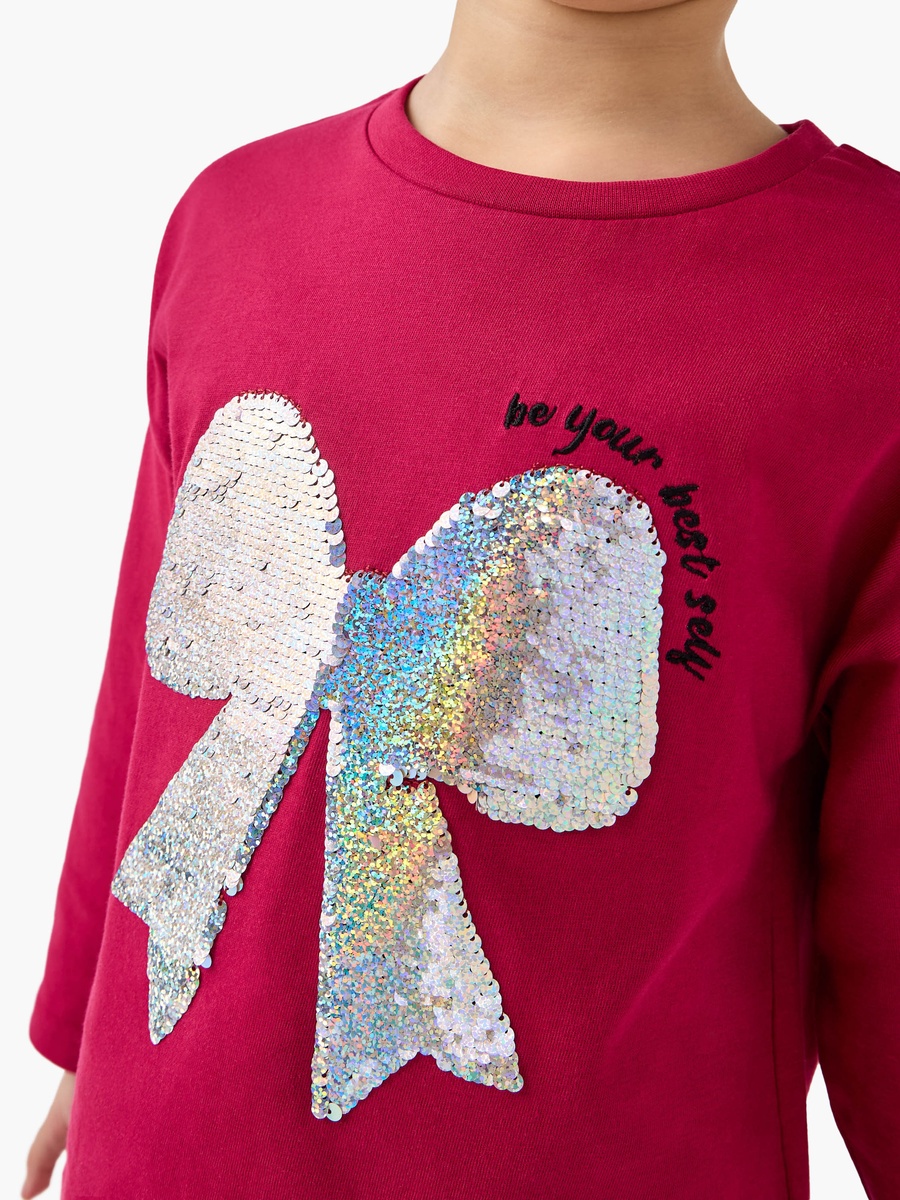 Embellished Bow T-Shirt with Long Sleeves