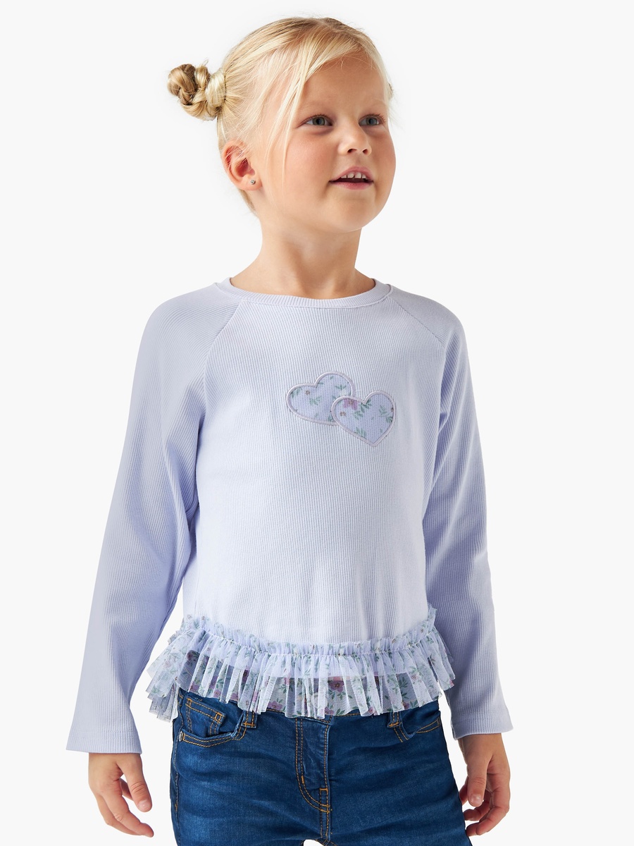 Heart Applique Top with Ruffles and Long Sleeves