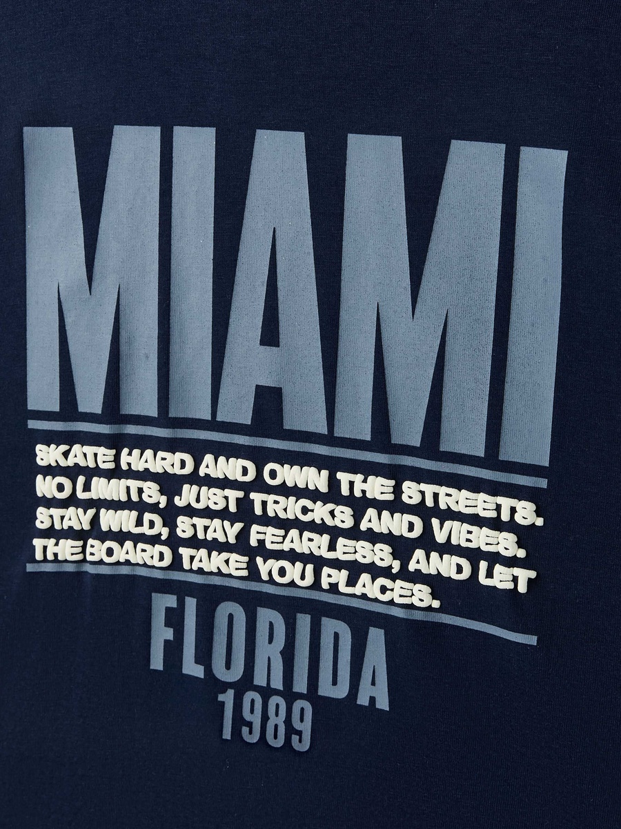 Typographic Print T-Shirt with Short Sleeves