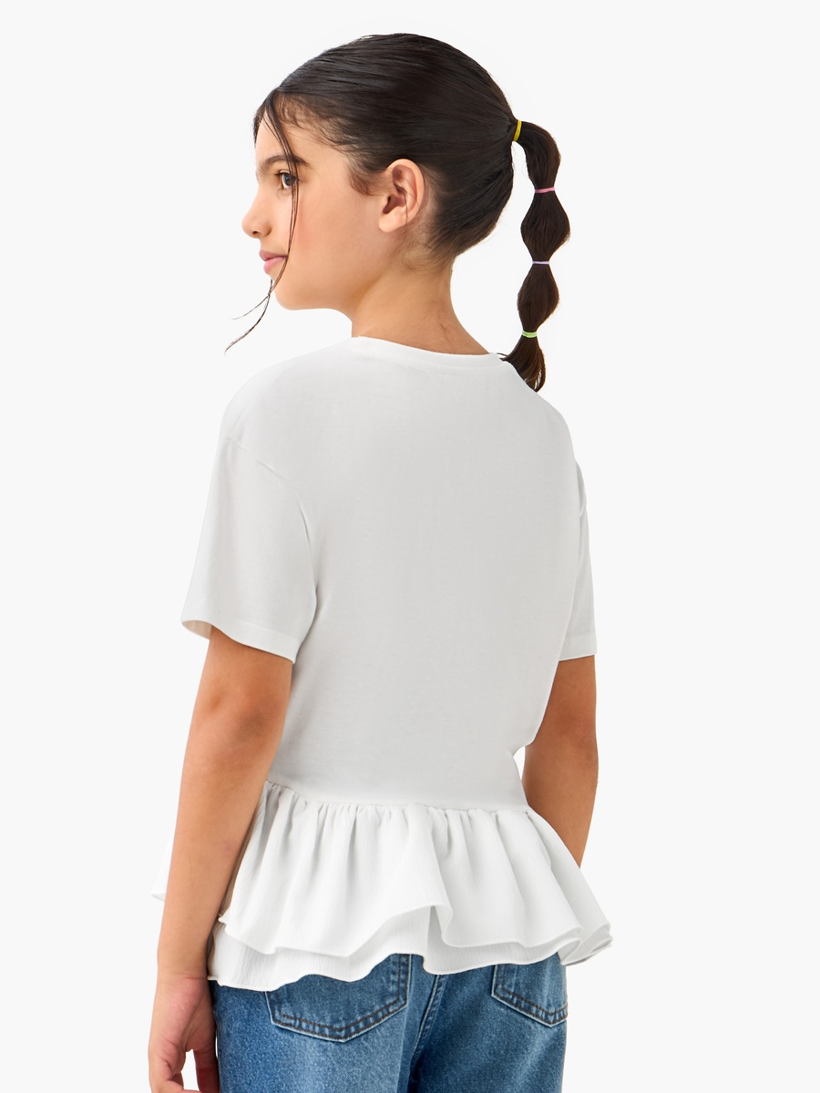 Floral Embroidered Peplum T-Shirt with Short Sleeves