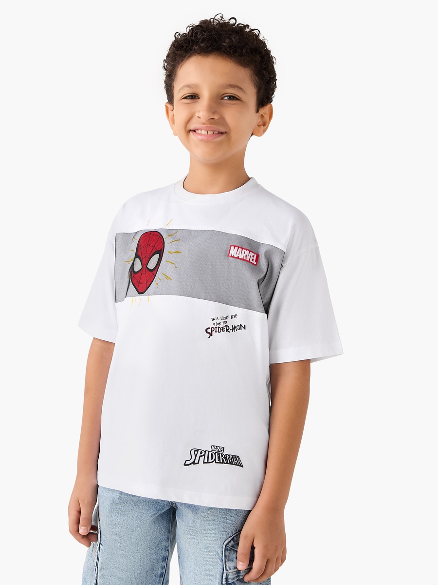 Spider-Man Print Crew Neck T-Shirt with Short Sleeves
