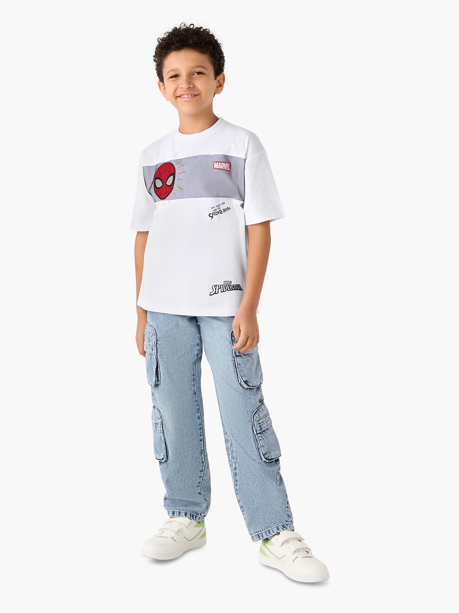 Spider-Man Print Crew Neck T-Shirt with Short Sleeves
