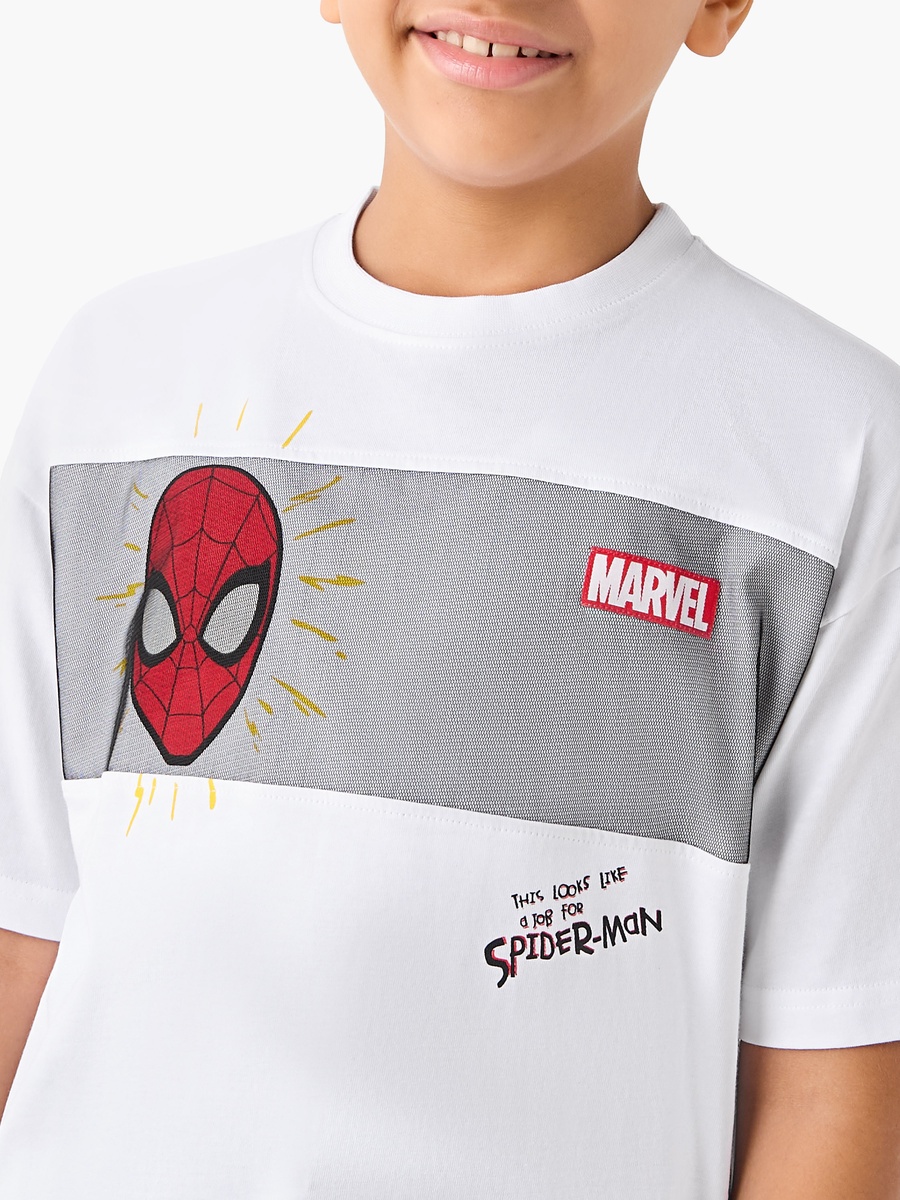 Spider-Man Print Crew Neck T-Shirt with Short Sleeves