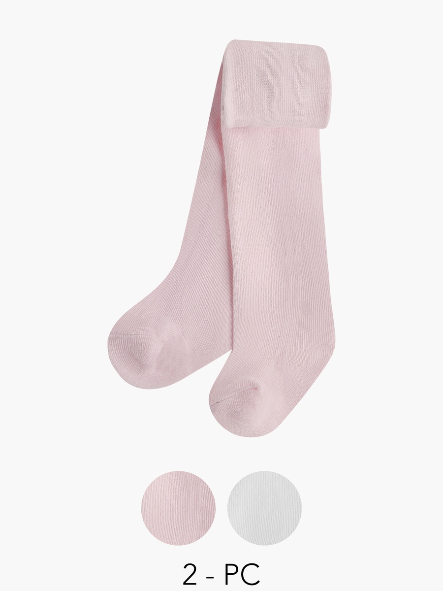 Solid Tights with Elasticated Waistband - Set of 2