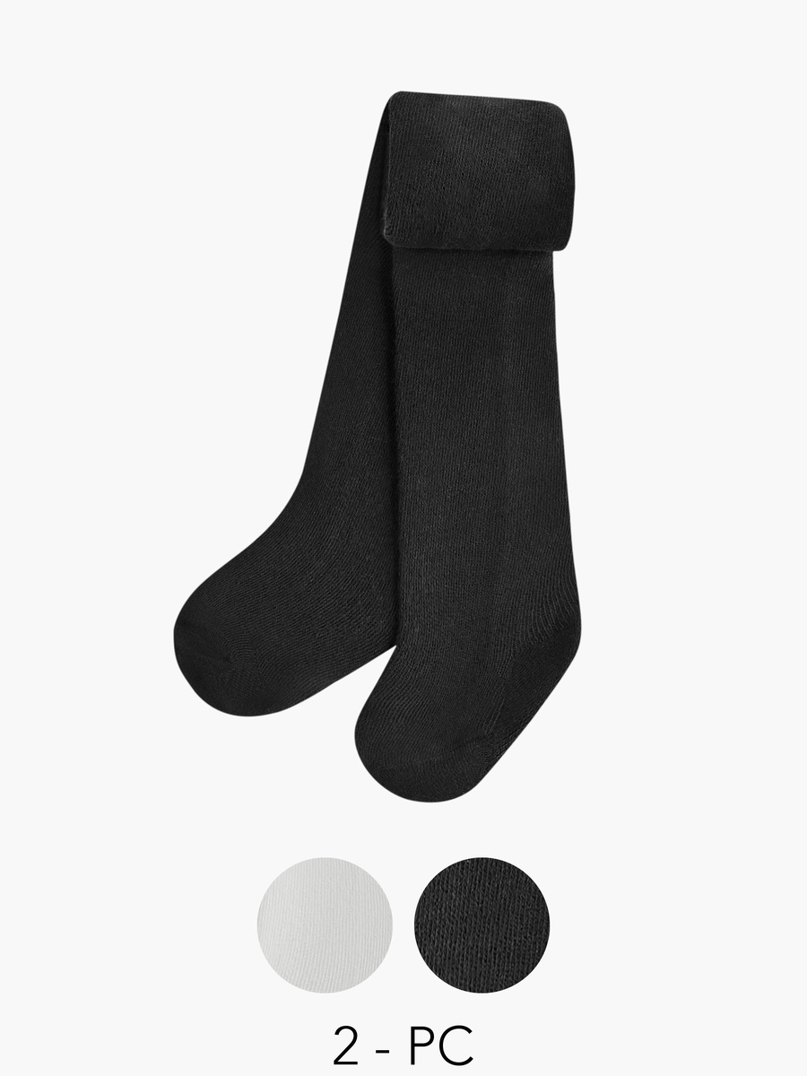 Solid Tights with Elasticated Waistband - Set of 2