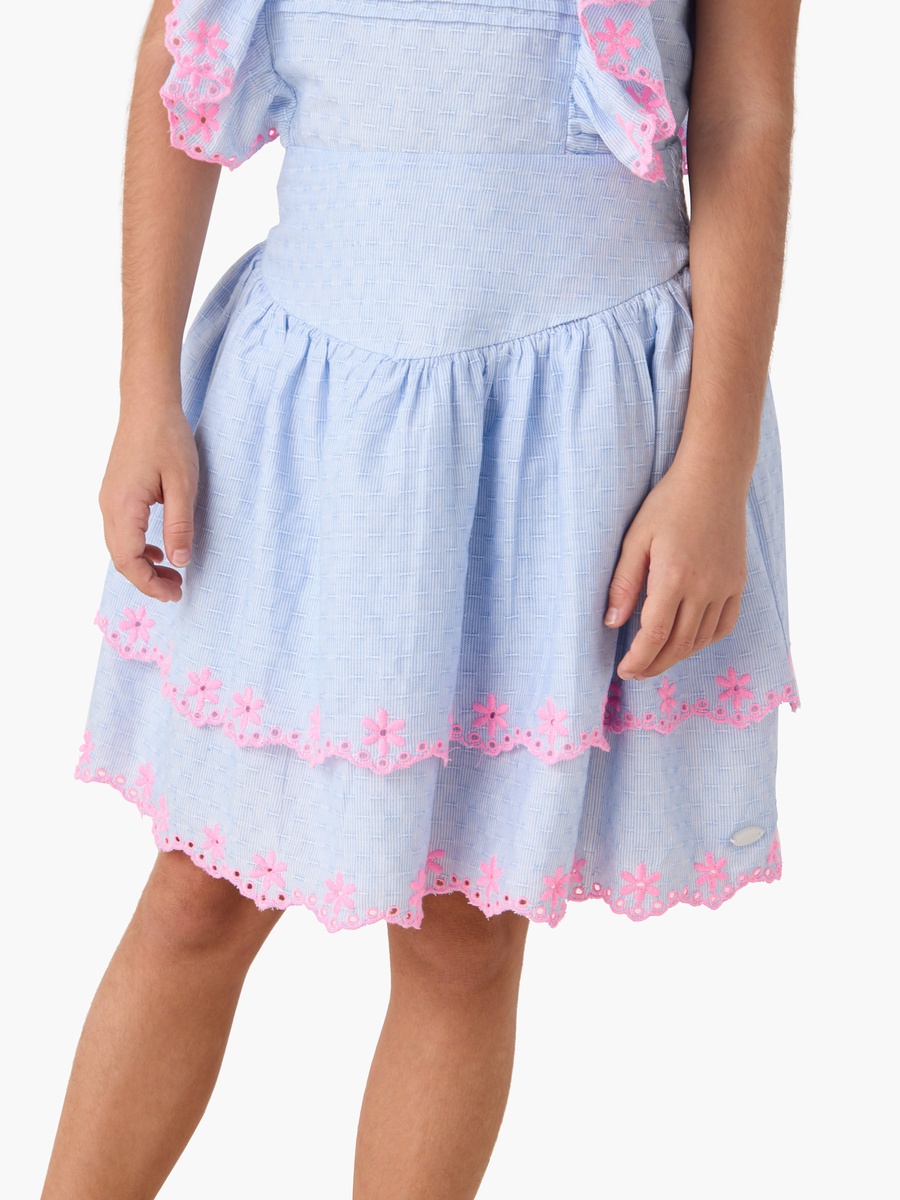 Tiered A-Line Skirt with Floral Embroidery