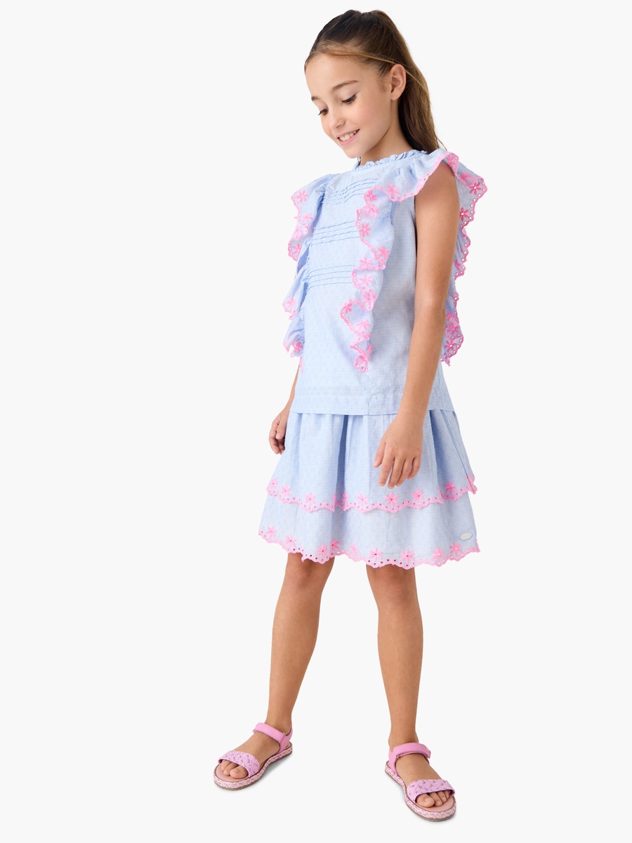 Tiered A-Line Skirt with Floral Embroidery