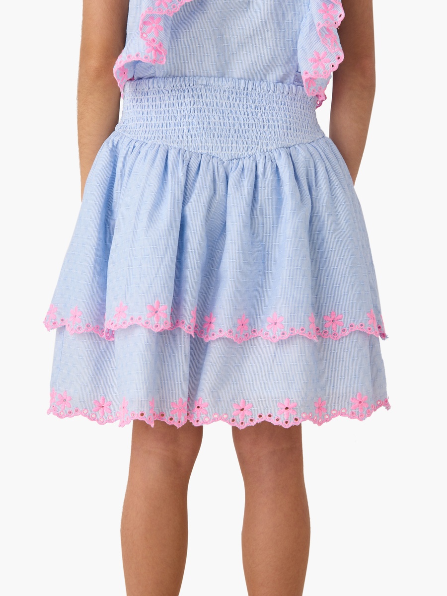 Tiered A-Line Skirt with Floral Embroidery