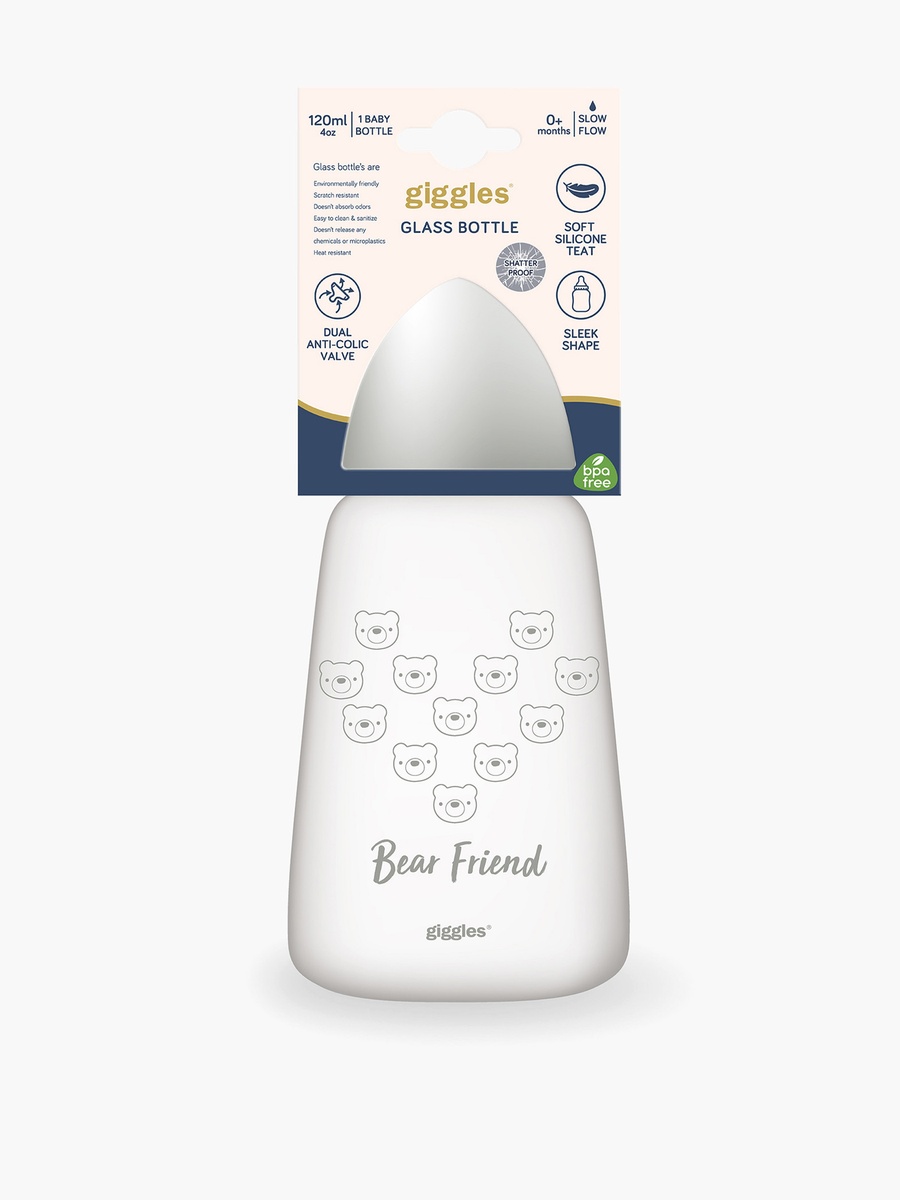 Printed Glass Feeding Bottle with Cap - 120 ml