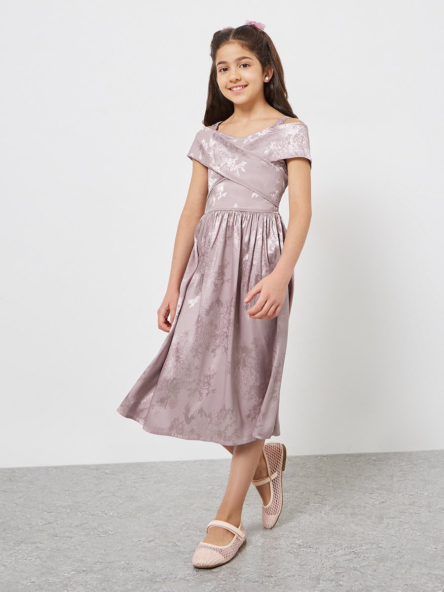Girls Lilac Cross Over Shoulder Dress 