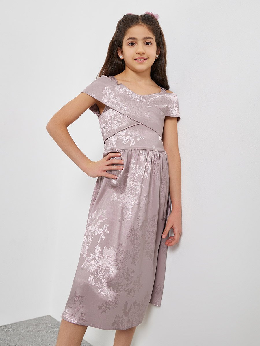 Girls Lilac Cross Over Shoulder Dress 