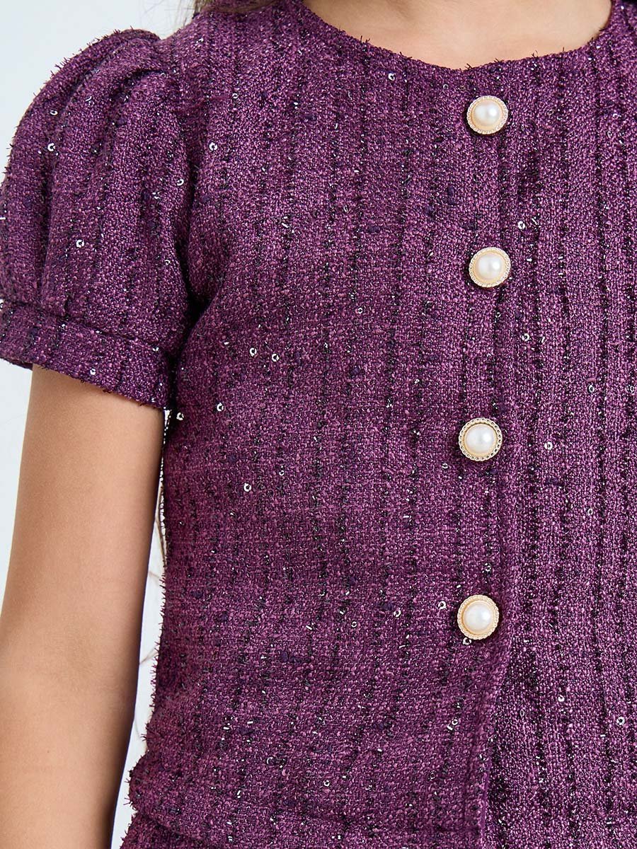 Girls Purple Tweed Top and Skirt Set