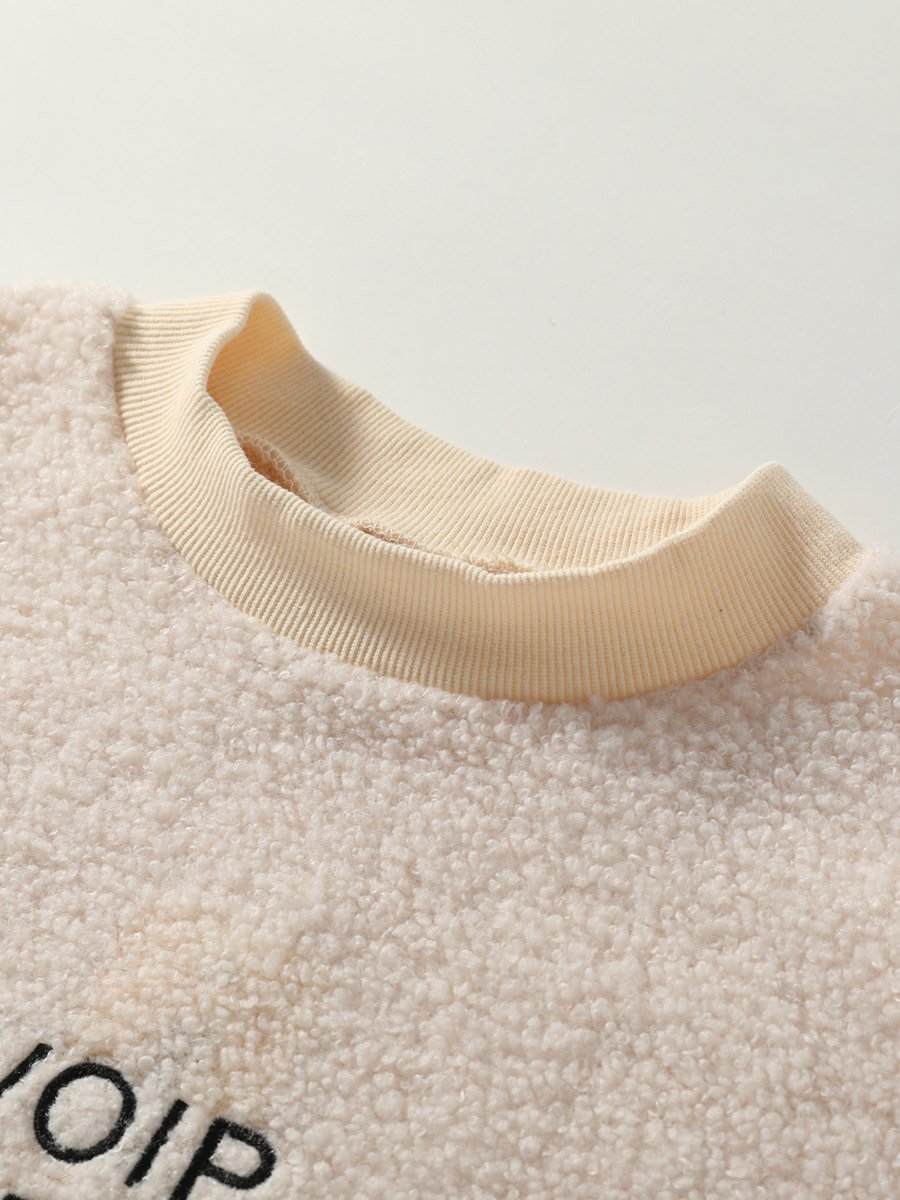 Girl Beige Embroidered Long Sleeve Mini Dress