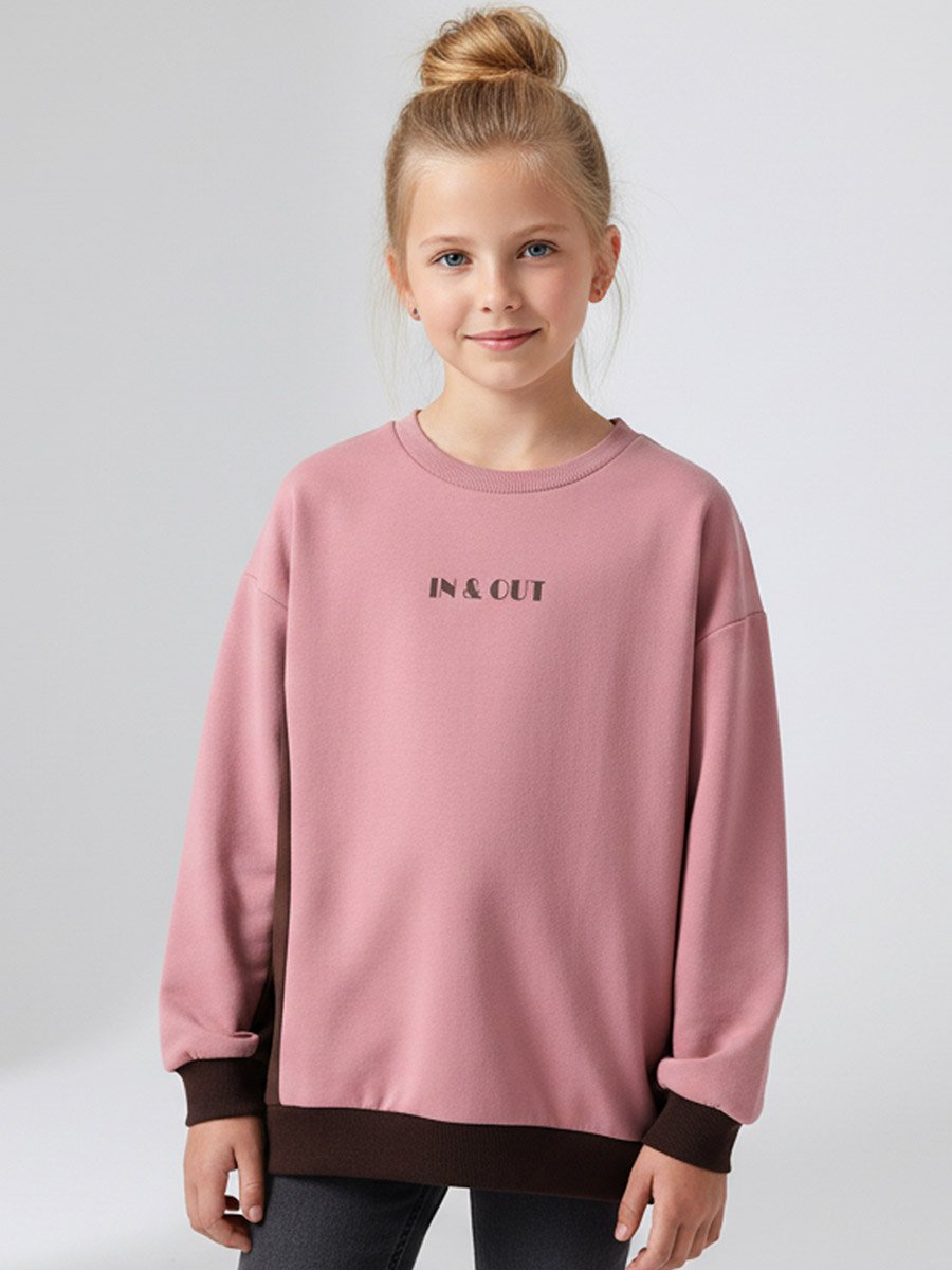 Girls Pink Round Neck Long Sleeve Sweatshirt