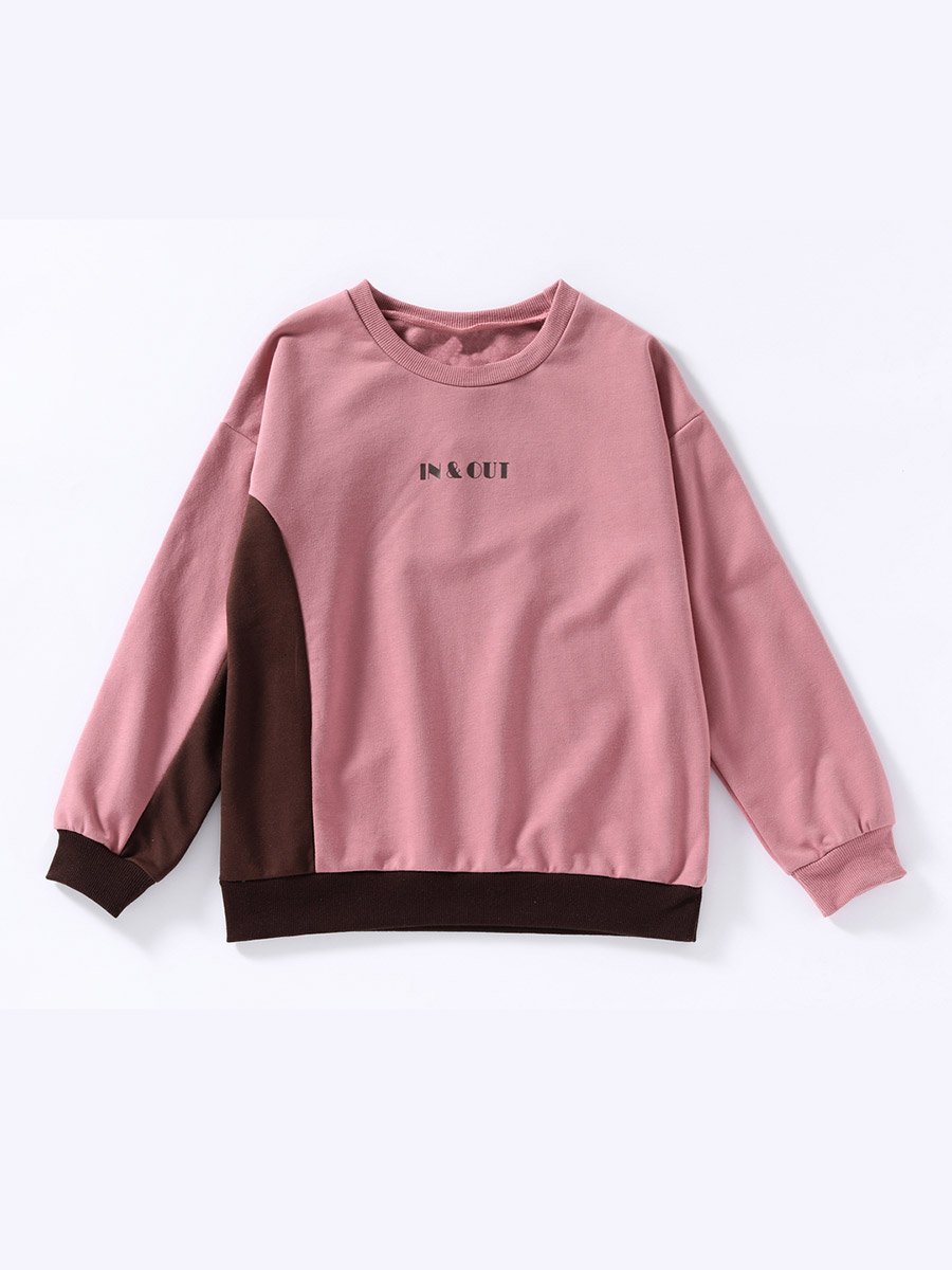 Girls Pink Round Neck Long Sleeve Sweatshirt