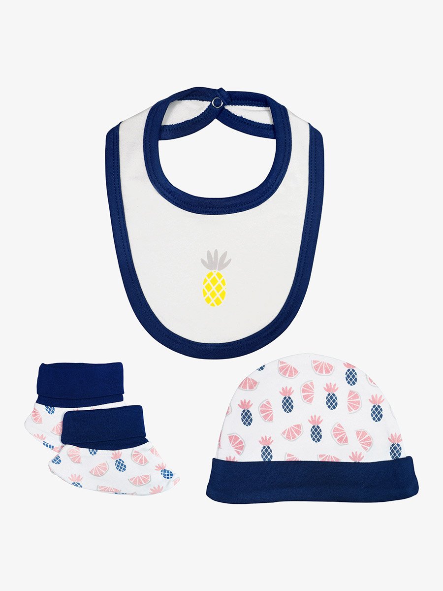 5-Piece 100% Cotton Bib, Romper, Mittens, Cap and Sleepsuit Set