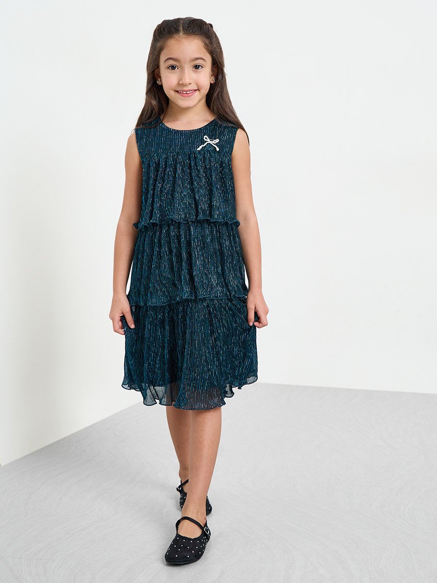 Girls Teal Sleeveless Tiered Dress
