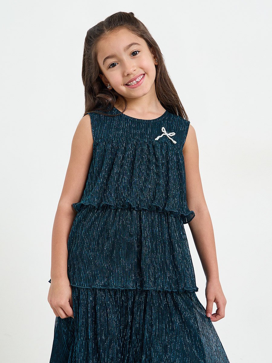 Girls Teal Sleeveless Tiered Dress