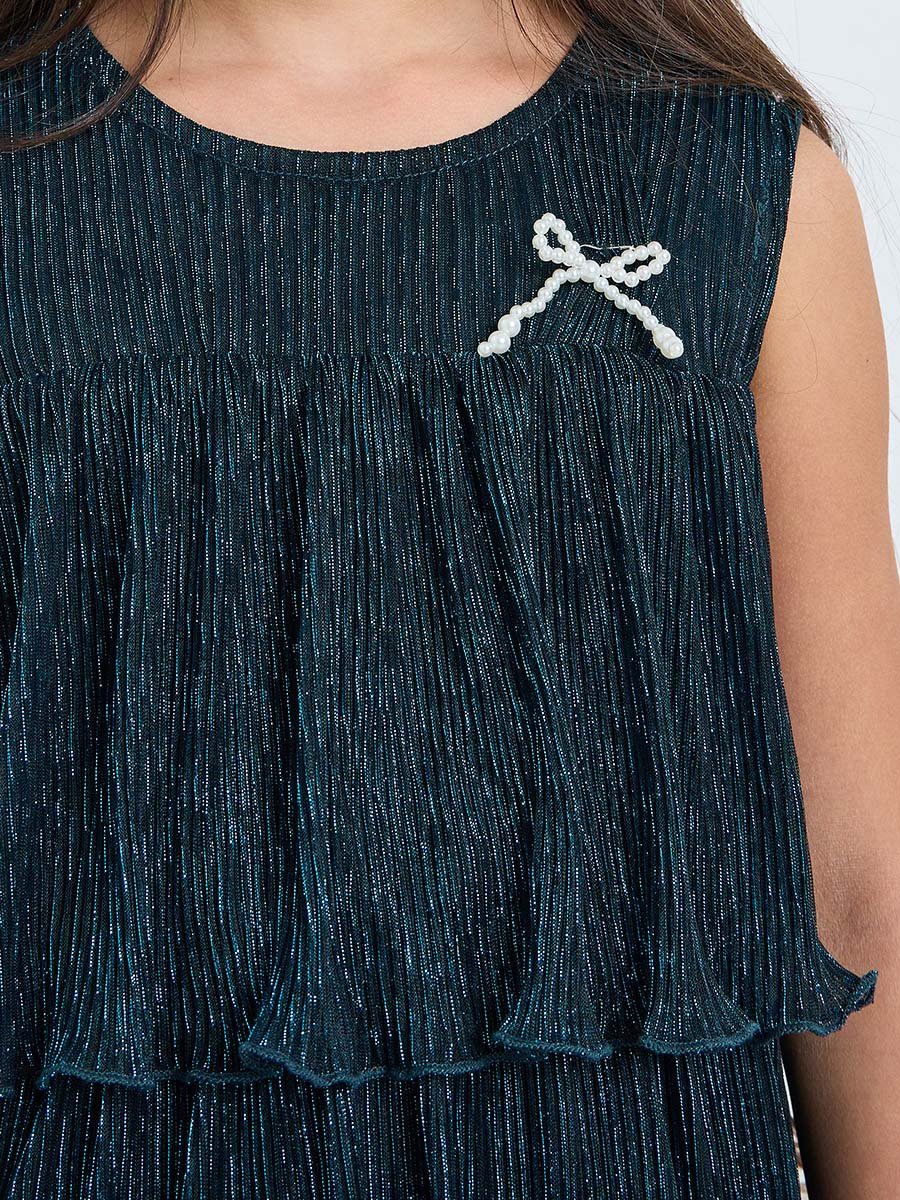 Girls Teal Sleeveless Tiered Dress