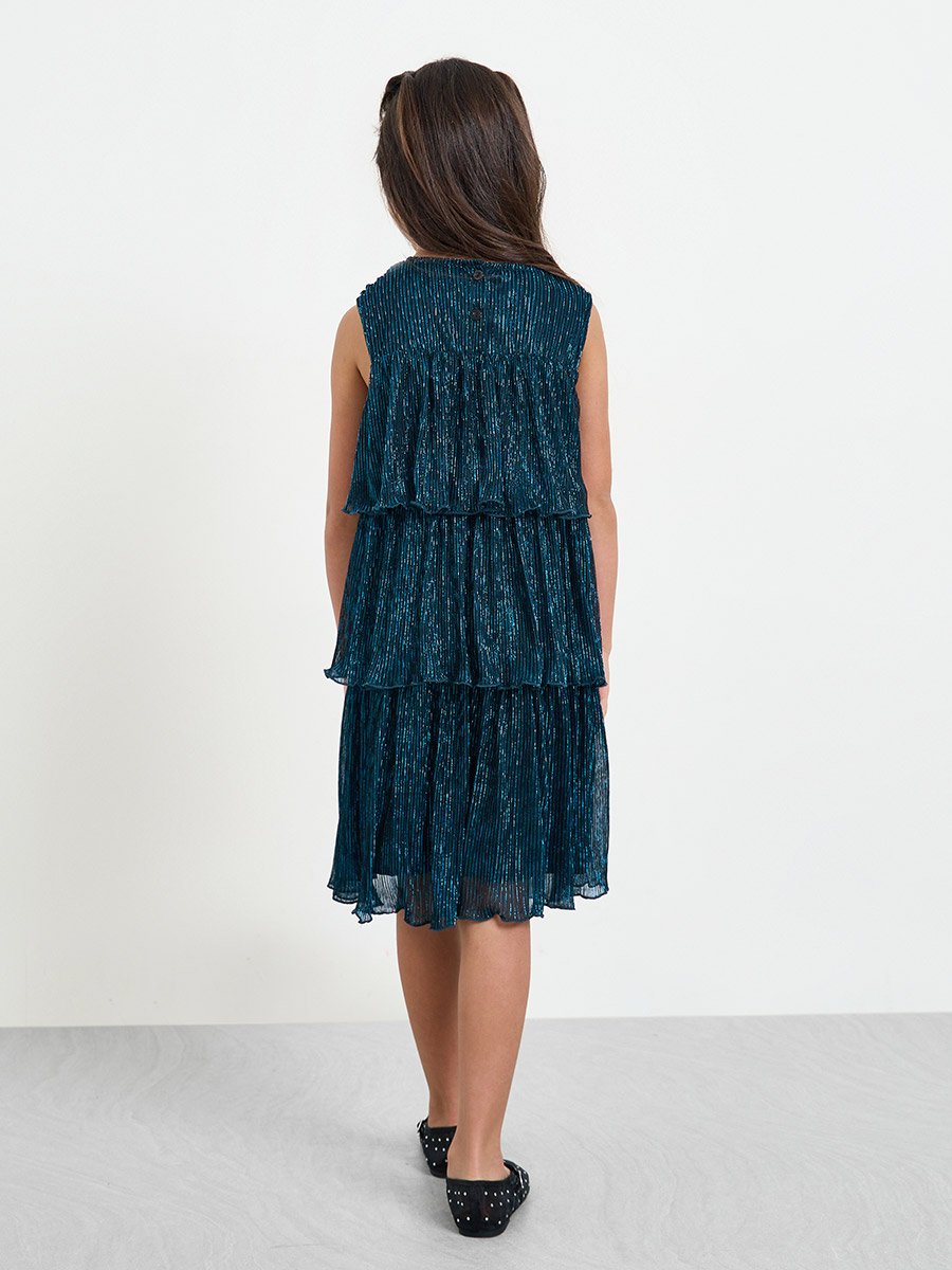 Girls Teal Sleeveless Tiered Dress