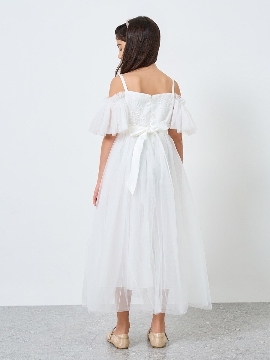 White Lace Insert Bow Detail Dress