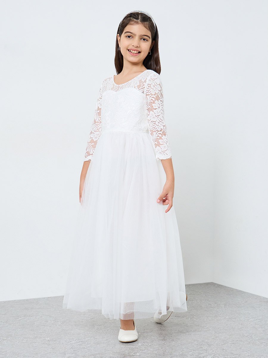 White All Lace V-Back Dress
