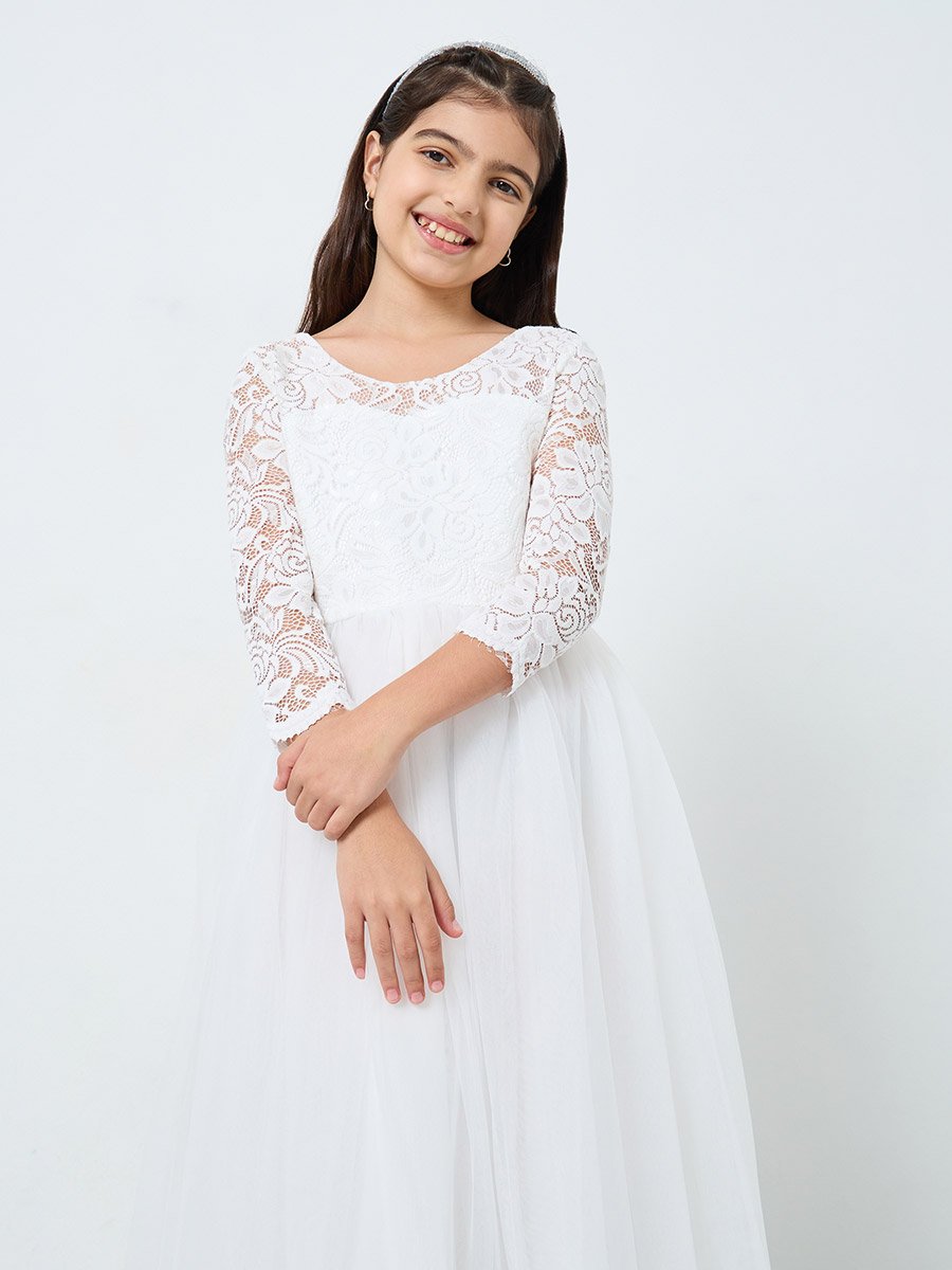 White All Lace V-Back Dress