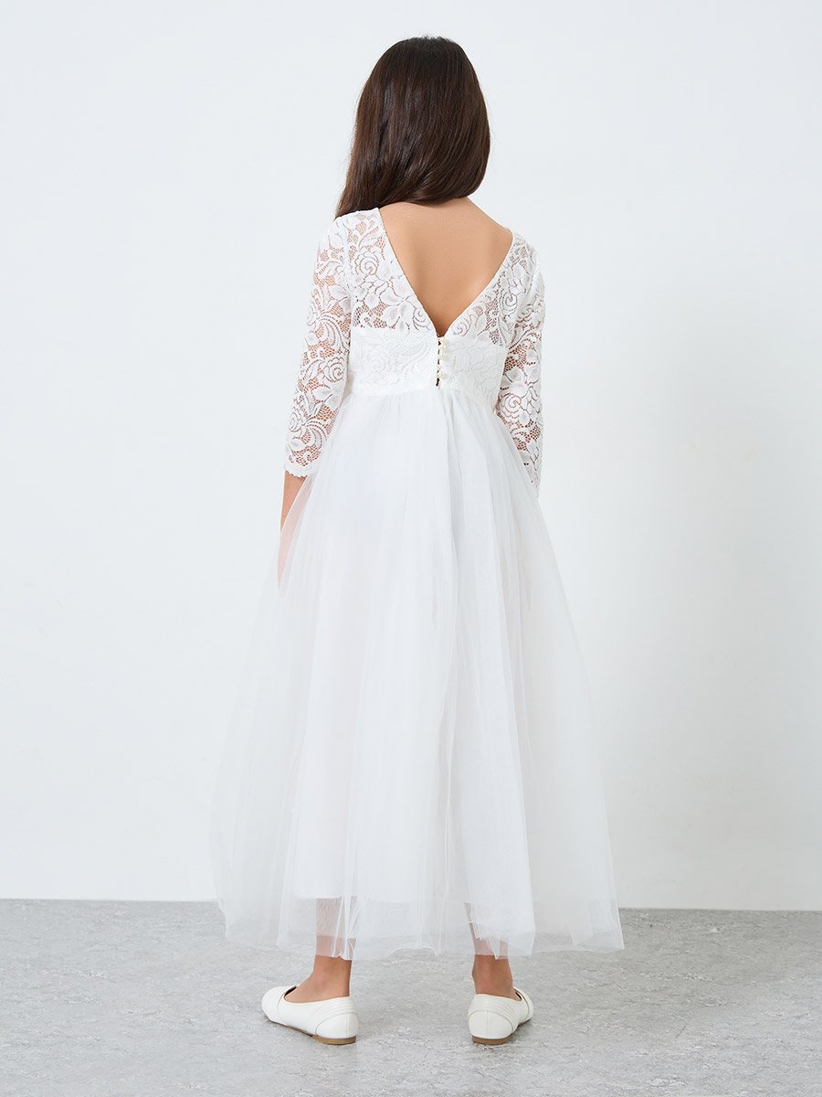 White All Lace V-Back Dress
