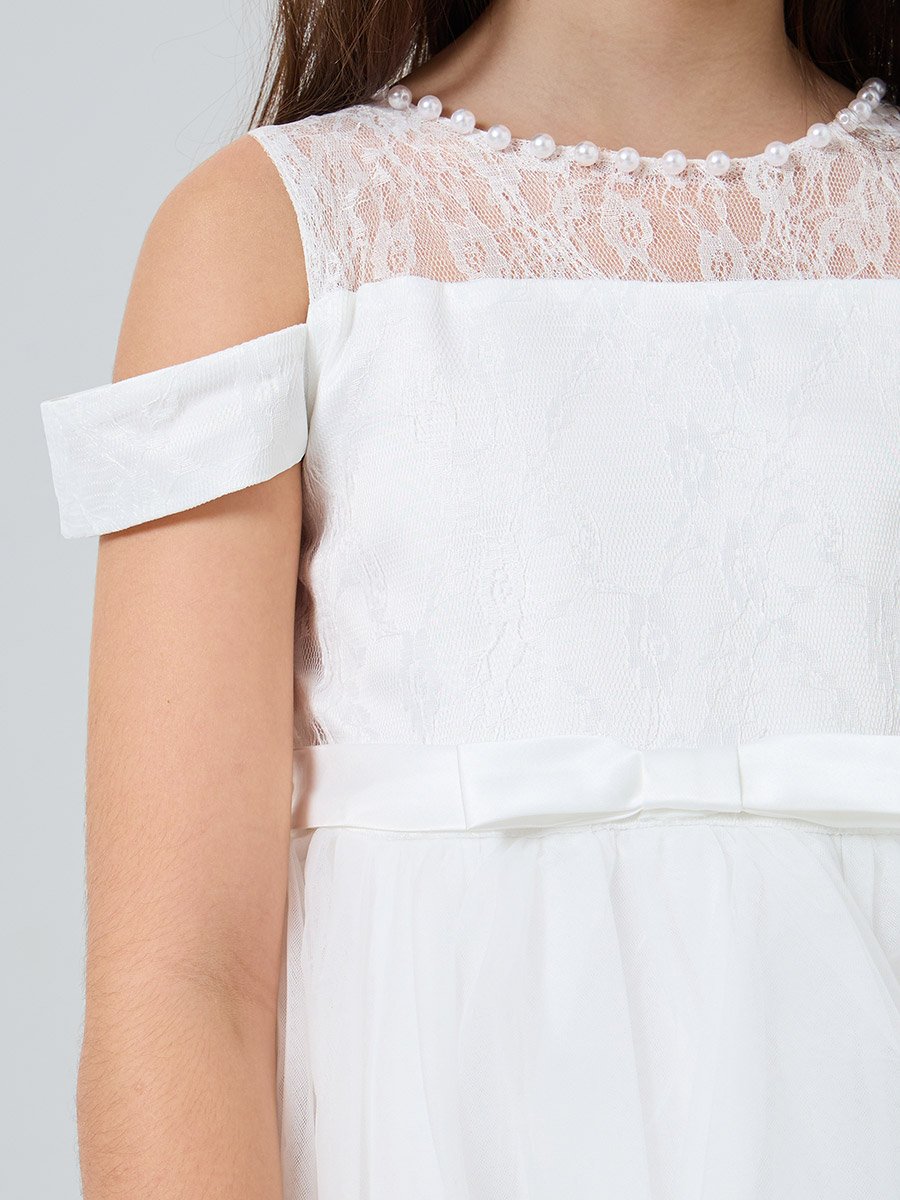 Bow Detail Cold Shoulder Lace Insert Dress