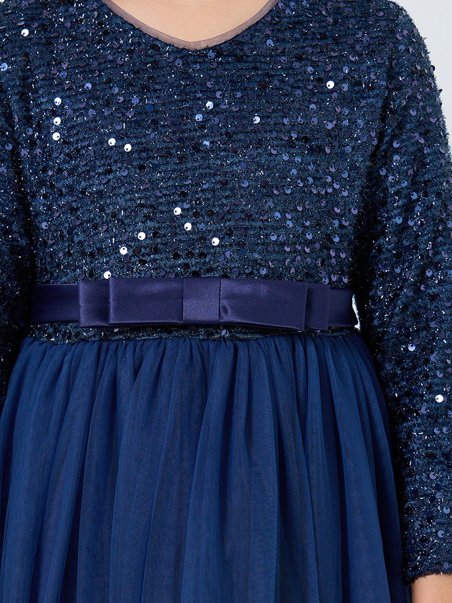 Navy Blue Embellished Bow Detail Dress