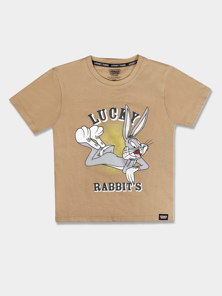 Kids Beige Cotton Bugs Bunny Graphic T-Shirt