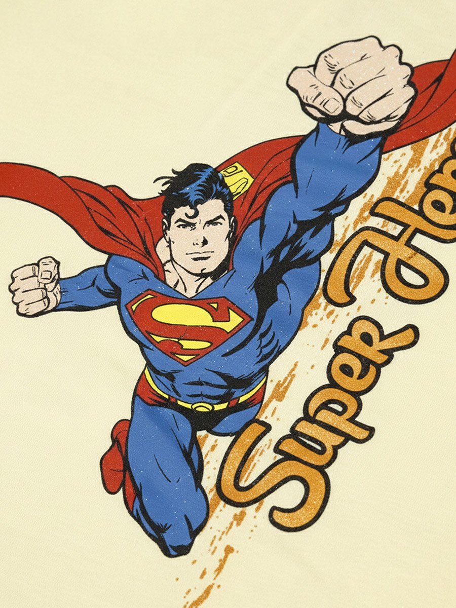 Kids Beige Cotton Superman Graphic T-Shirt
