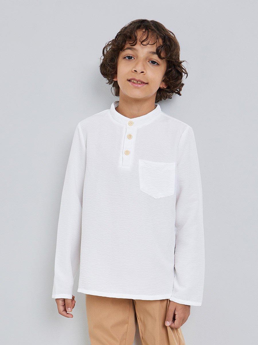 Boys White Shirt and Beige Pant Set