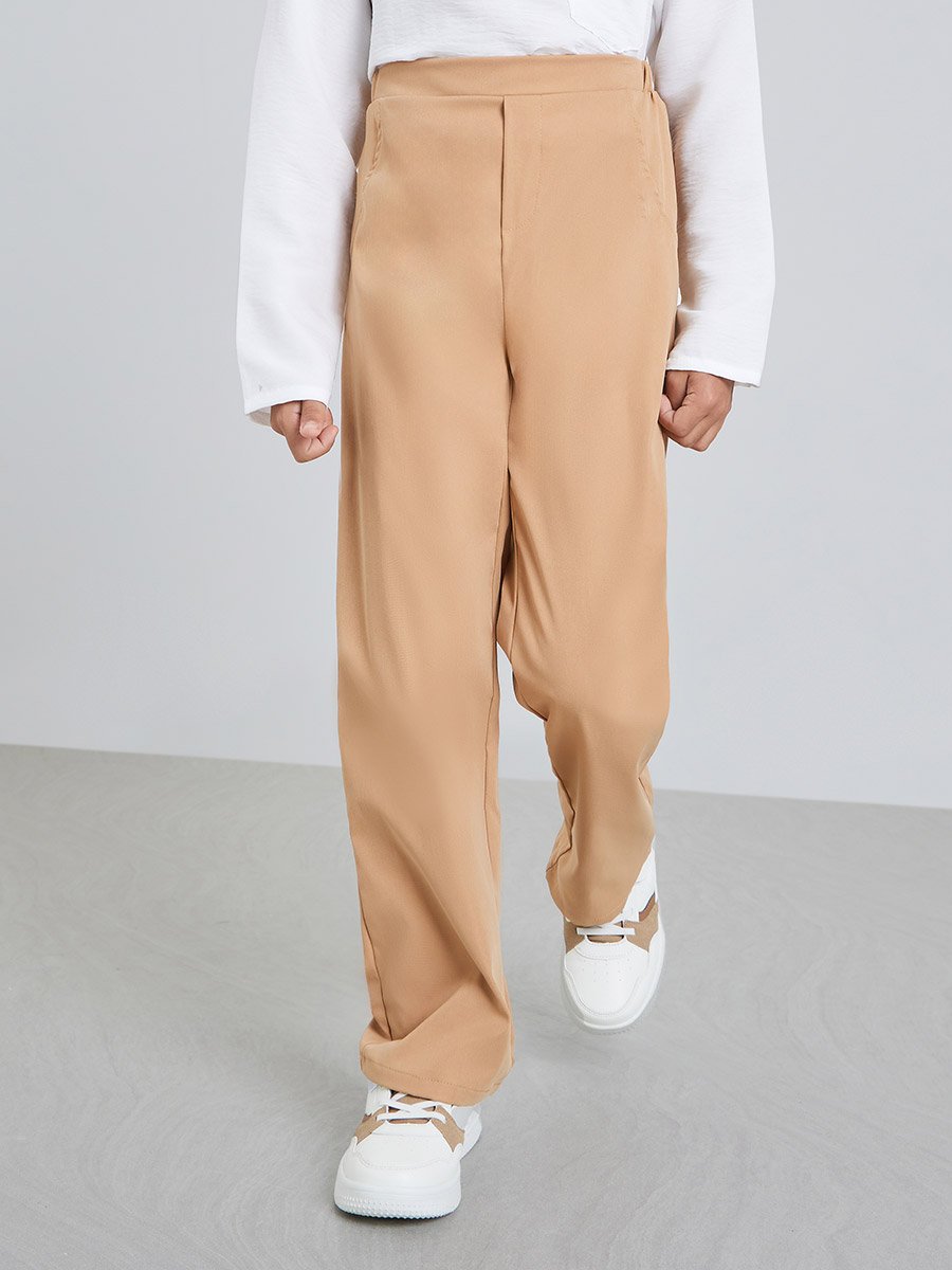 Boys White Shirt and Beige Pant Set