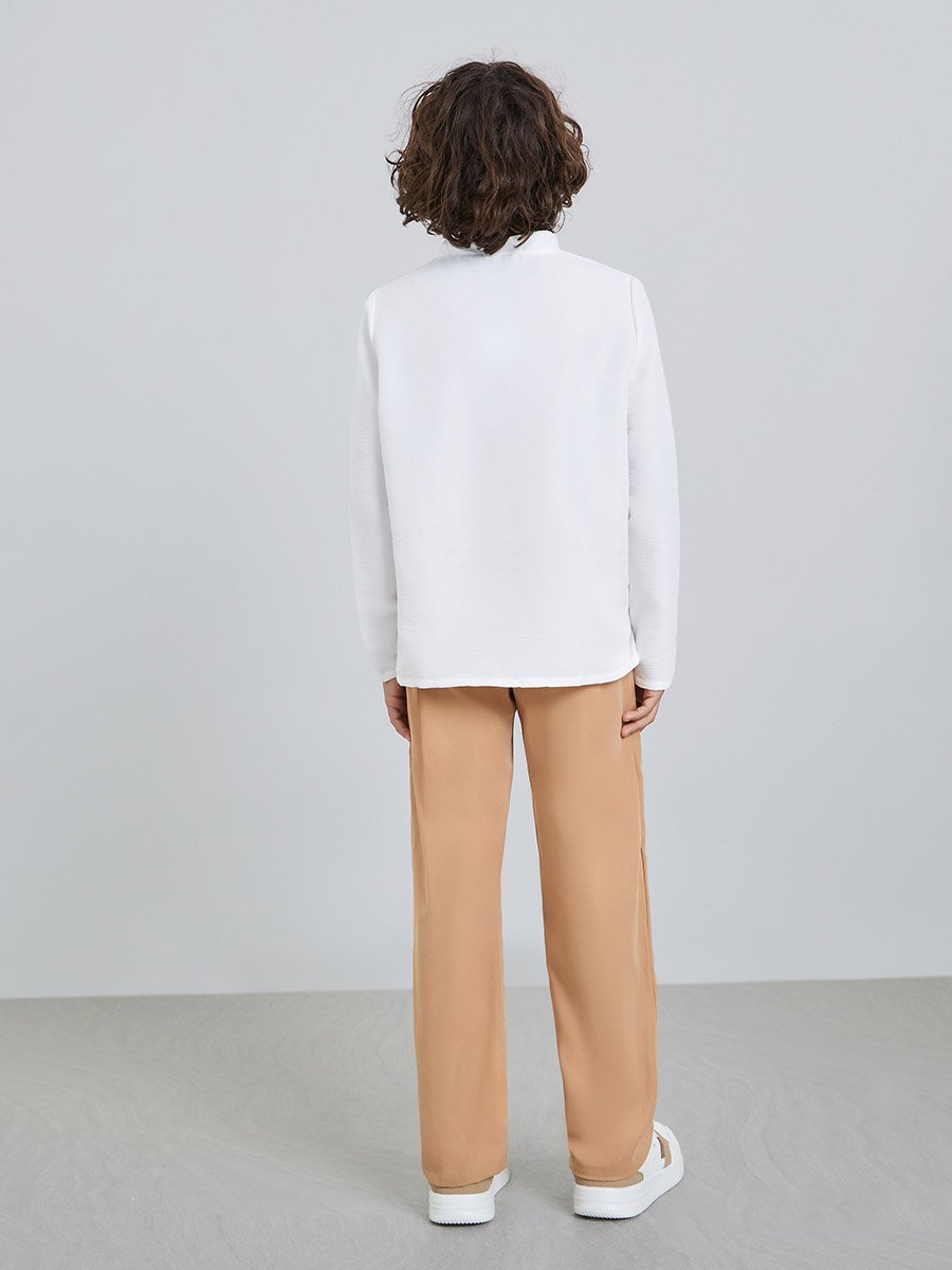 Boys White Shirt and Beige Pant Set
