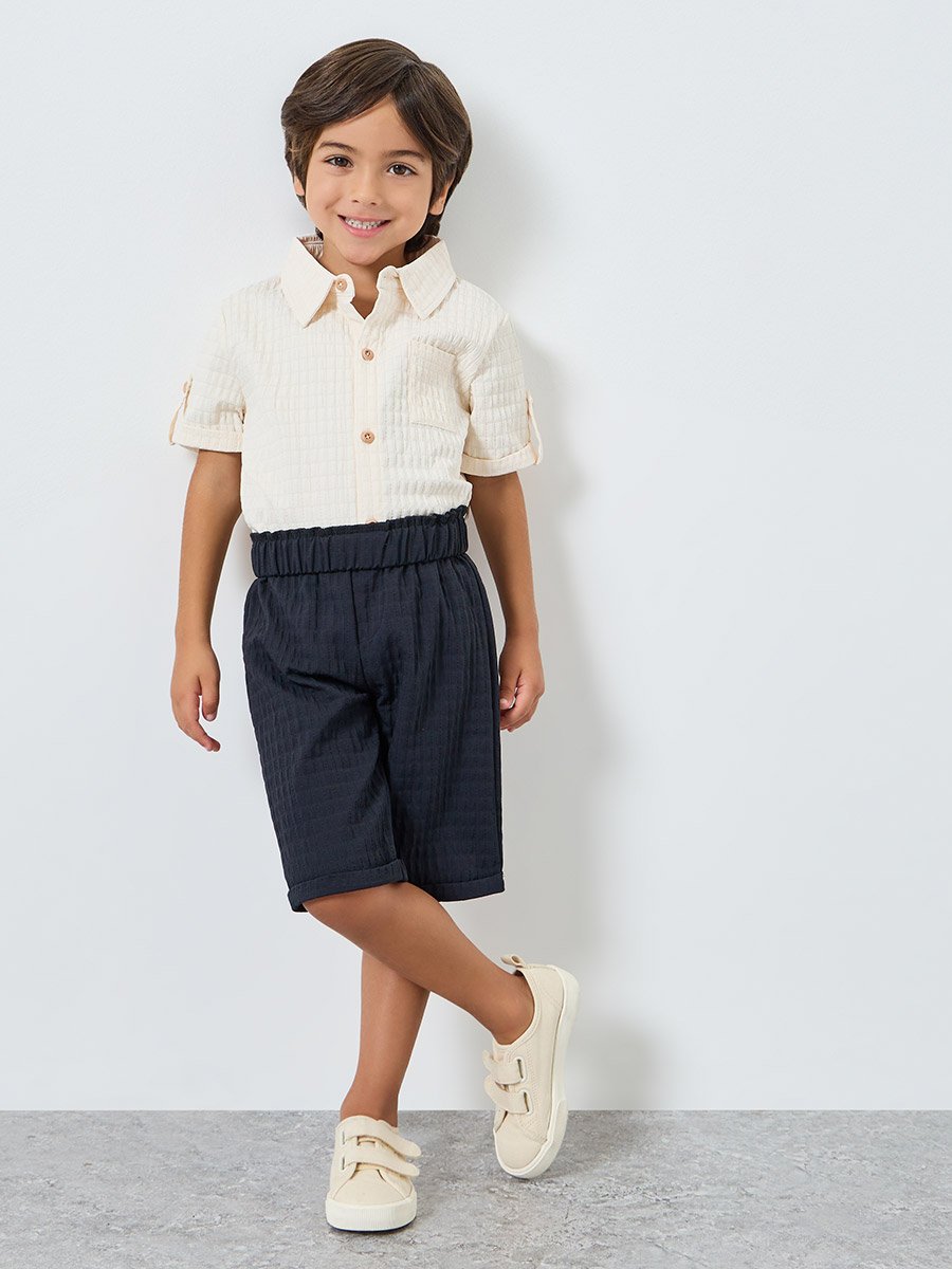 Boys Textured Collared Shirt and Shorts Set