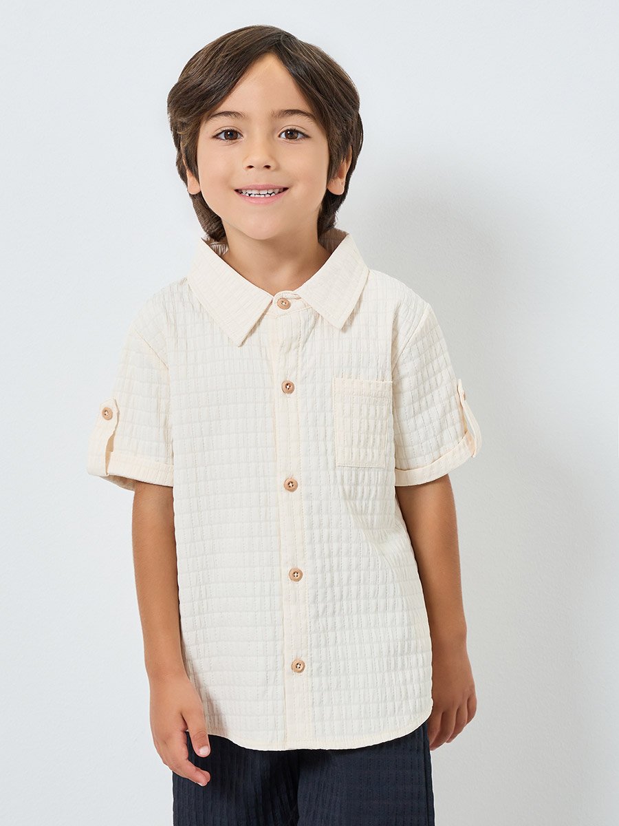 Boys Textured Collared Shirt and Shorts Set