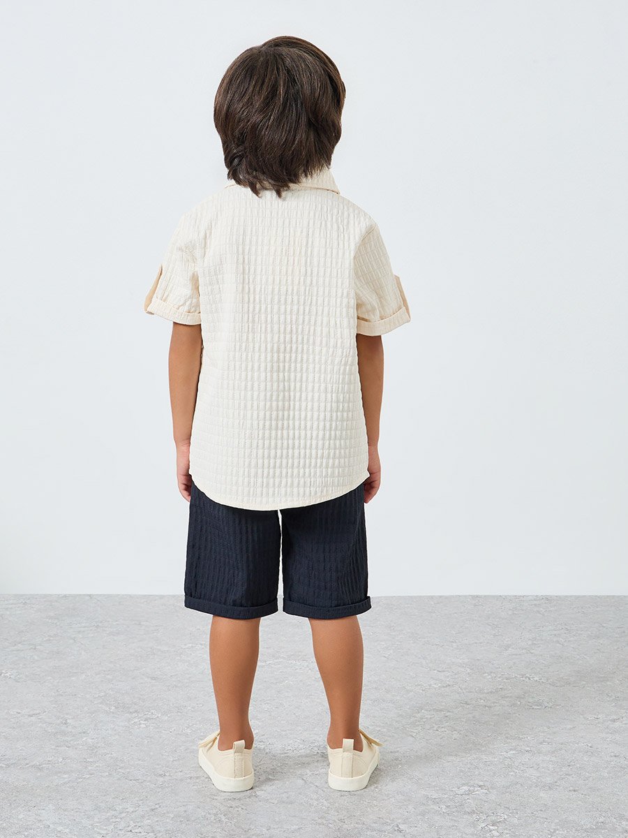 Boys Textured Collared Shirt and Shorts Set
