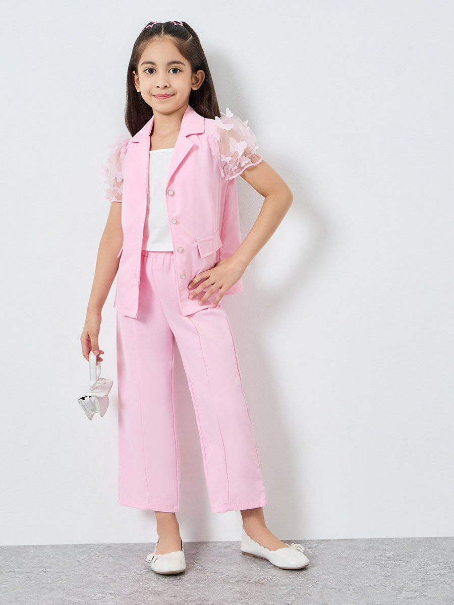 3-Piece Butterfly Applique Coat, Cami and Pants