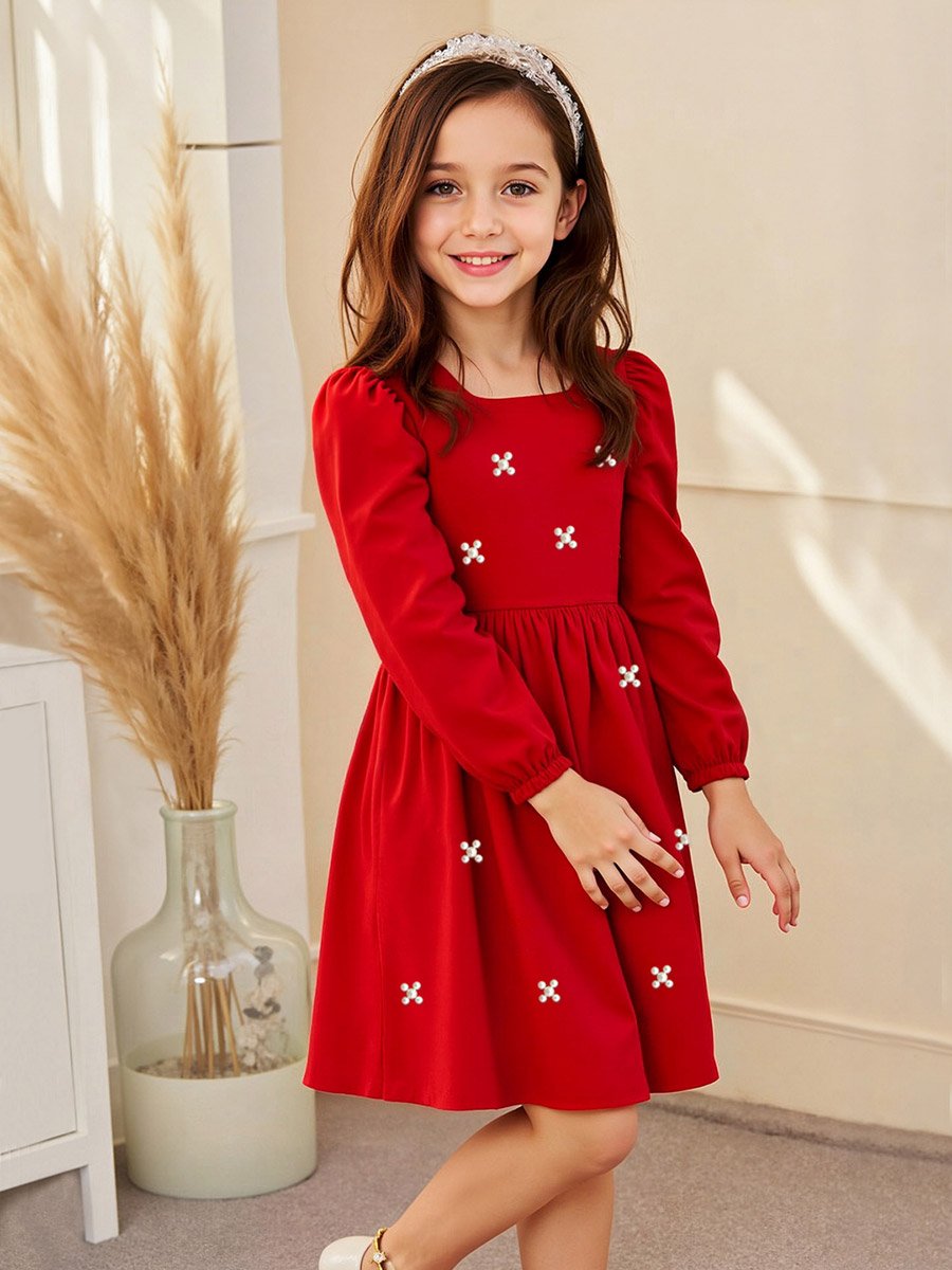 Embellished Square Neck Puff Sleeve Dress