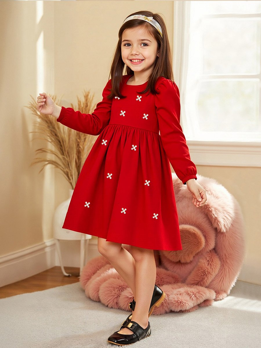 Embellished Square Neck Puff Sleeve Dress