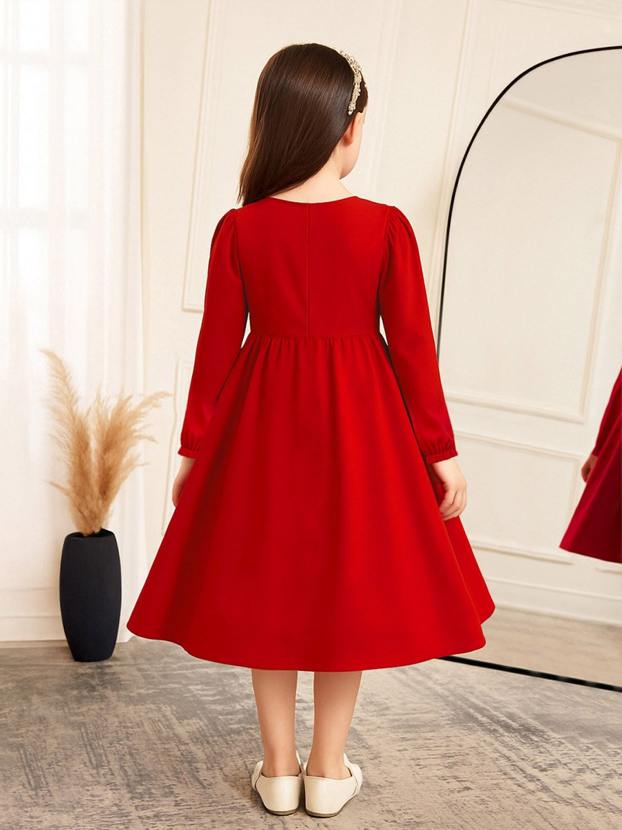 Embellished Square Neck Puff Sleeve Dress