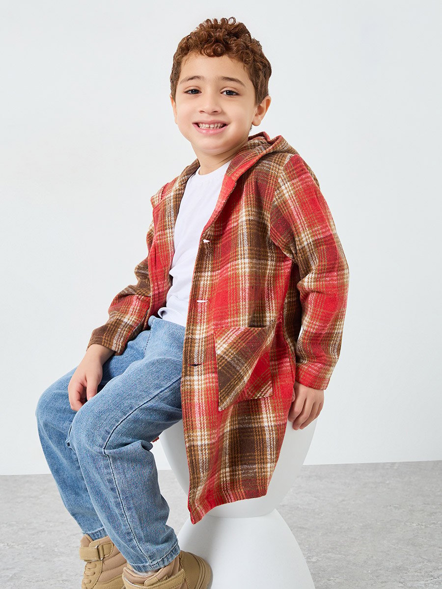 Boys Checked Longline Coat