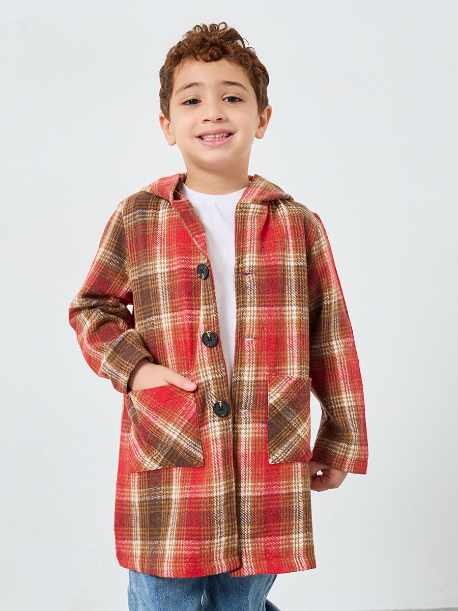 Boys Checked Longline Coat