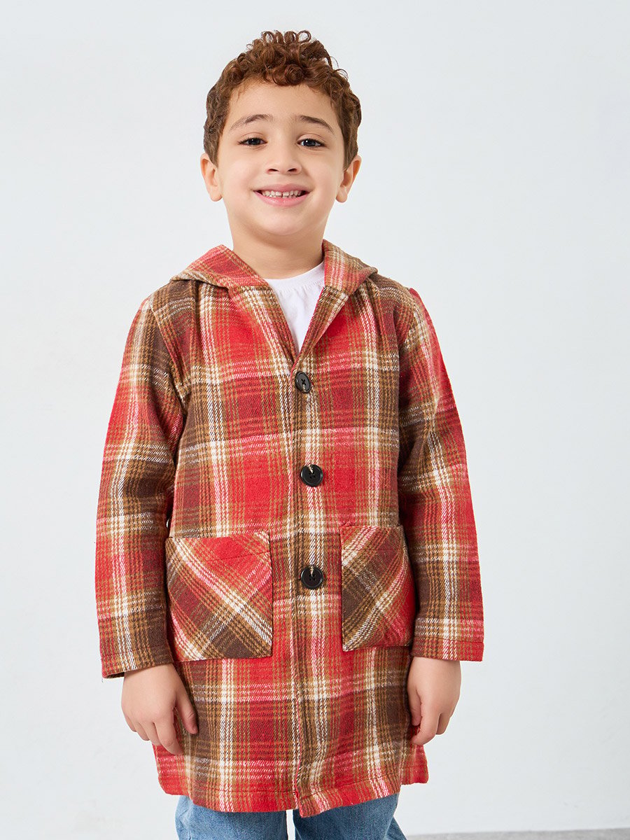 Boys Checked Longline Coat